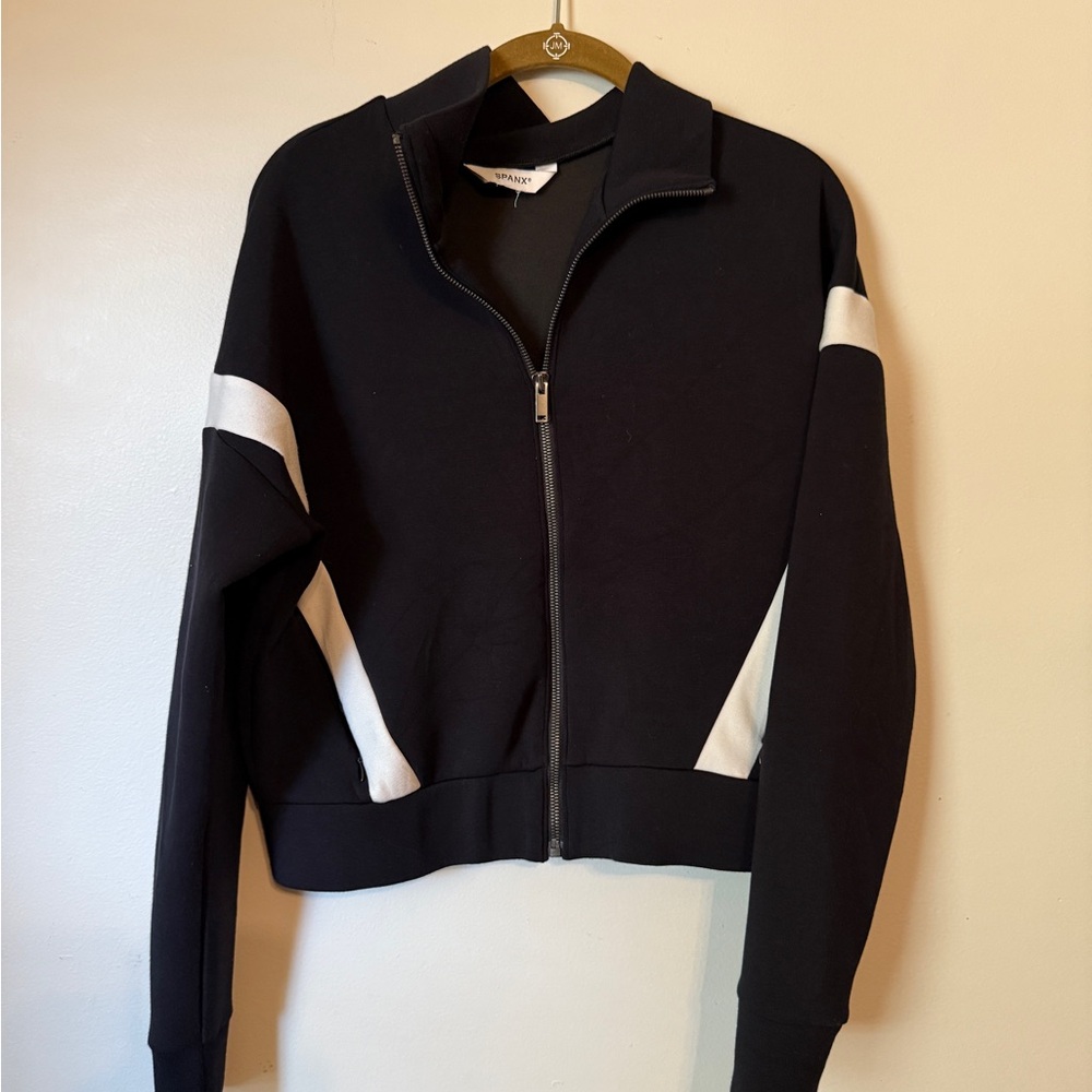 SPANX Black with White Stripe AirEssentials Full Zip Jacket